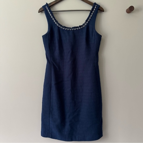 KARL LAGERFELD PARIS TWEED CHAIN TRIM TANK DRESS NAVY BLUE SIZE 4